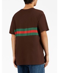 T-shirt à col rond imprimé marron foncé Gucci