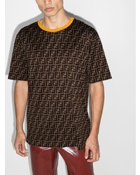 T-shirt à col rond imprimé marron foncé Fendi