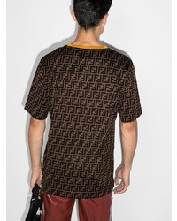 T-shirt à col rond imprimé marron foncé Fendi