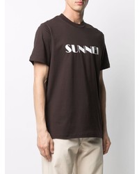 T-shirt à col rond imprimé marron foncé Sunnei