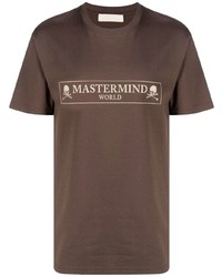 T-shirt à col rond imprimé marron foncé Mastermind World