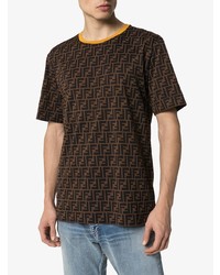 T-shirt à col rond imprimé marron foncé Fendi