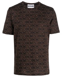 T-shirt à col rond imprimé marron foncé Moschino