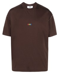 T-shirt à col rond imprimé marron foncé MSGM