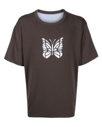 T-shirt à col rond imprimé marron foncé Needles