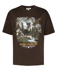 T-shirt à col rond imprimé marron foncé Phipps