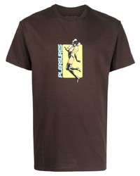 T-shirt à col rond imprimé marron foncé Pleasures