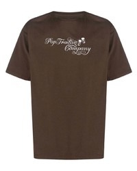 T-shirt à col rond imprimé marron foncé Pop Trading Company