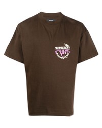 T-shirt à col rond imprimé marron foncé Represent