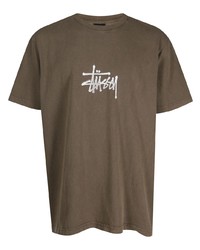 T-shirt à col rond imprimé marron foncé Stussy