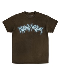 T-shirt à col rond imprimé marron foncé Travis Scott