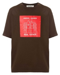 T-shirt à col rond imprimé marron foncé Undercover