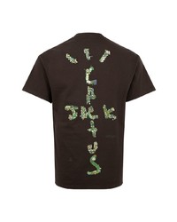 T-shirt à col rond imprimé marron foncé Travis Scott