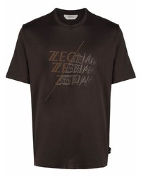 T-shirt à col rond imprimé marron foncé Z Zegna