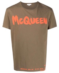 T-shirt à col rond imprimé marron Alexander McQueen