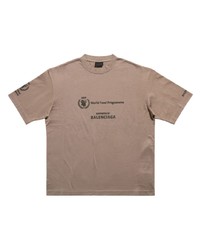 T-shirt à col rond imprimé marron Balenciaga