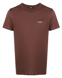 T-shirt à col rond imprimé marron Balmain