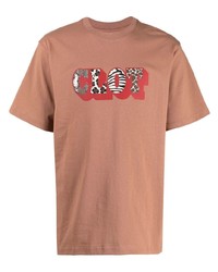 T-shirt à col rond imprimé marron Clot