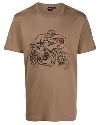 T-shirt à col rond imprimé marron Deus Ex Machina