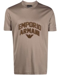 T-shirt à col rond imprimé marron Emporio Armani