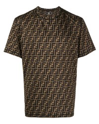 T-shirt à col rond imprimé marron Fendi