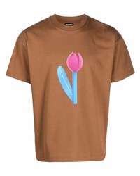 T-shirt à col rond imprimé marron Jacquemus