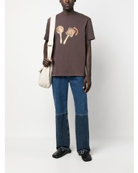 T-shirt à col rond imprimé marron Jacquemus