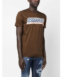 T-shirt à col rond imprimé marron DSQUARED2