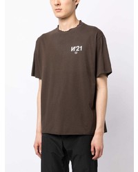 T-shirt à col rond imprimé marron N°21