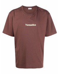 T-shirt à col rond imprimé marron Nanushka