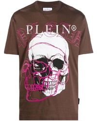T-shirt à col rond imprimé marron Philipp Plein