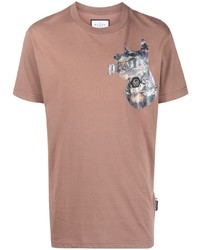 T-shirt à col rond imprimé marron Philipp Plein
