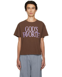 T-shirt à col rond imprimé marron Praying