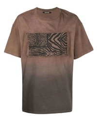 T-shirt à col rond imprimé marron Roberto Cavalli