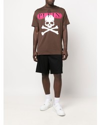 T-shirt à col rond imprimé marron Philipp Plein