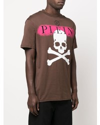 T-shirt à col rond imprimé marron Philipp Plein