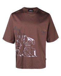 T-shirt à col rond imprimé marron Stone Island Shadow Project