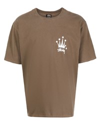 T-shirt à col rond imprimé marron Stussy