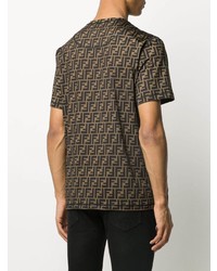 T-shirt à col rond imprimé marron Fendi