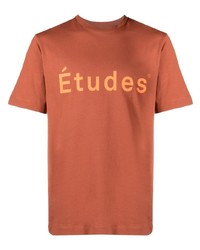 T-shirt à col rond imprimé marron Études