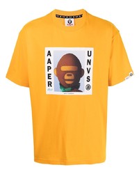 T-shirt à col rond imprimé moutarde AAPE BY A BATHING APE