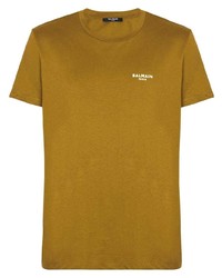 T-shirt à col rond imprimé moutarde Balmain