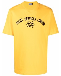 T-shirt à col rond imprimé moutarde Diesel