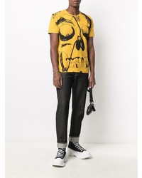 T-shirt à col rond imprimé moutarde Alexander McQueen