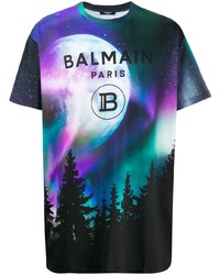 T-shirt à col rond imprimé multicolore Balmain
