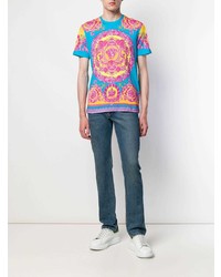 T-shirt à col rond imprimé multicolore Versace