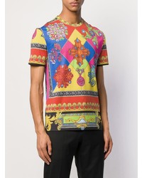 T-shirt à col rond imprimé multicolore Versace