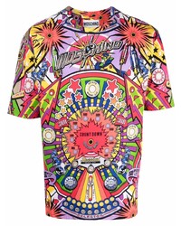 T-shirt à col rond imprimé multicolore Moschino
