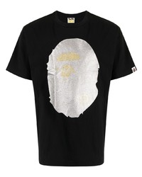 T-shirt à col rond imprimé noir et argenté A Bathing Ape
