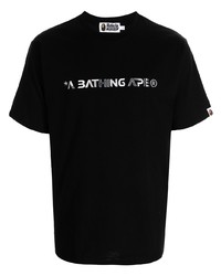 T-shirt à col rond imprimé noir et argenté A Bathing Ape